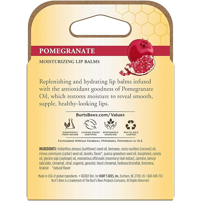 Burt's Bees Lip Balm, Moisturizing Lip Care, Original Beeswax with Vitamin E & Peppermint Oil, Natural Origin Lip Care (4-Pack)