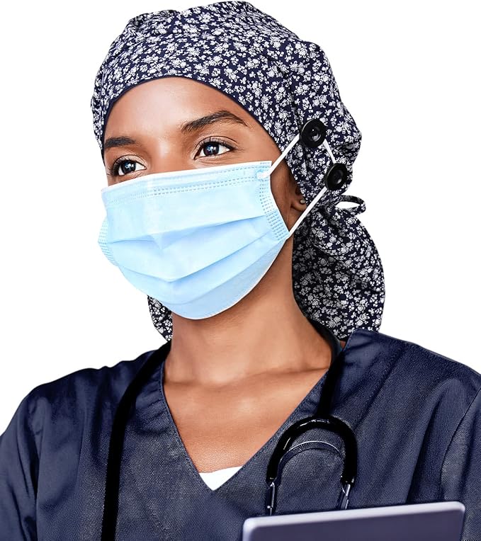 Satin Lined Work Cap with Button for Long Hair Women