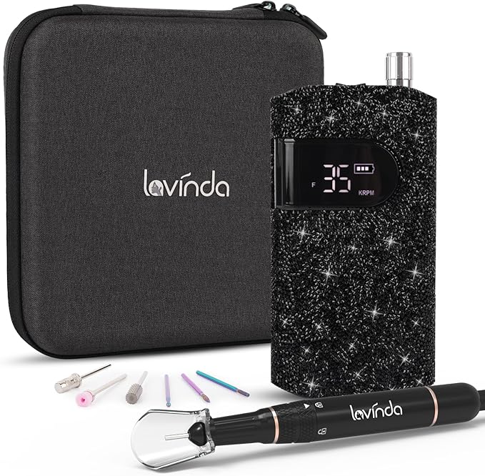 Lavinda Professional Nail Drill Machine, Electric Nail Drill Kit for Acrylic Gel Nails & UV Nail Lamp 54W Rechargeable Nail Dryer