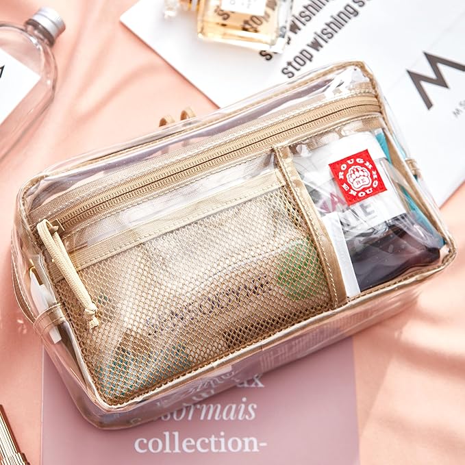 Rough Enough Clear Toiletry Bag for Traveling Women Travel Size Toiletries Makeup Cosmetic Organizer Large Stiff