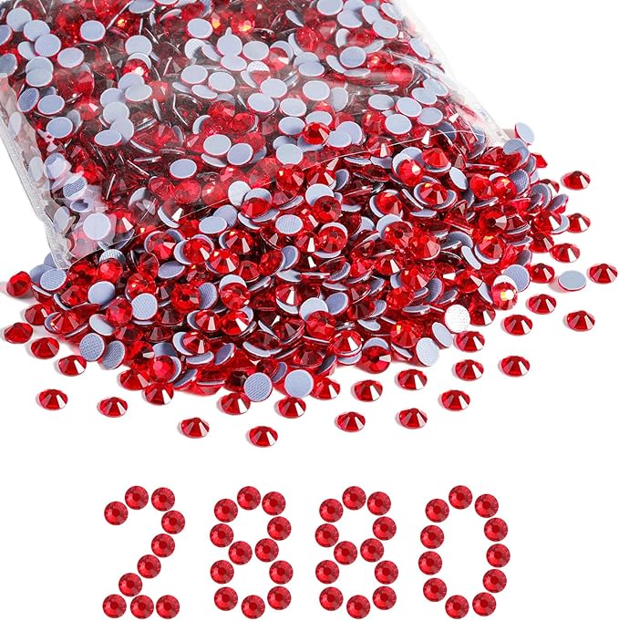Beadsland Hotfix Rhinestones Bulk, 2880pcs Red Hot Fix Rhinestones for Crafts Clothes DIY Decoration, Light Siam, SS30, 6.3-6.5mm
