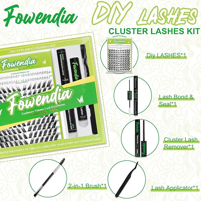 Fox Cat Eye Lash Clusters D Curl DIY Lash Extension Kit and Lash Clusters 8-18mm with Bond, Seal, and Remover - Invisible Band Lashes, Cat Eyelashes Glue-Free Lower Lashes, Fairy Fox-Kit