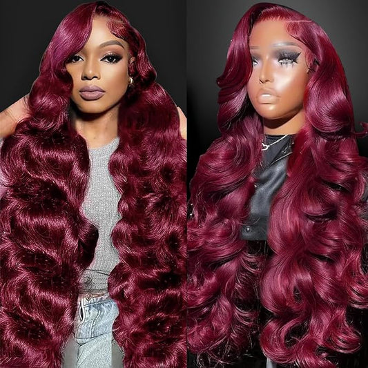 24 Inch 99J Burgundy Lace Front Wigs Human Hair 13x6 Lace Front Wigs Human Hair Body Wave HD Transparent with Baby Hair Red Wine Glueless Lace Front Wigs Human Hair Wigs for Women 180 Density