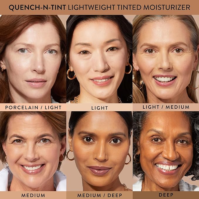 LAURA GELLER NEW YORK Quench-n-Tint Tinted Moisturizer - Deep - Sheer to Light Buildable Coverage - Natural Glow Finish - Lightweight Formula with Hyaluronic Acid