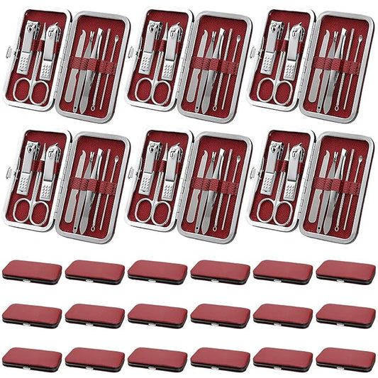 Lasnten 24 Set Manicure Set Bulk Nail Clippers Grooming Nail Kit Stainless Steel Professional Pedicure Kit Pedicure Tools with Travel Case Gifts for Men Women Personal(8 in 1,Red, Silver)
