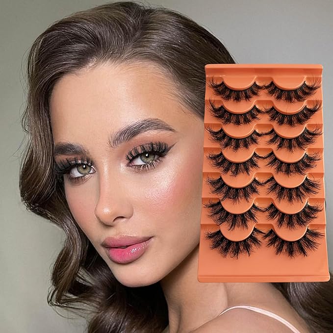 Fluffy Cat Eye Lashes NINGLASH Wispy Lashes False Eyelashes Natural Look Fake Eyelash 18mm Faux 3D Mink Lashes Strips 7 Pairs Pack
