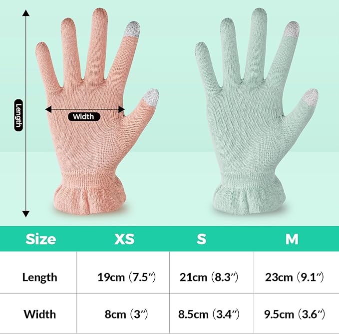 Donfri 6 Pairs Cotton Gloves for Dry Hands, Sleeping Moisturizing Gloves Overnight, Eczema Gloves for Women with Touchscreen Fingers, Lotion Hand Spa Treatment（XS-Green）
