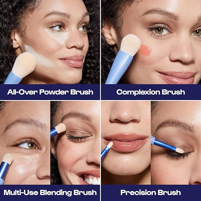 Alleyoop Overachiever 4-in-1 Travel Makeup Brush Set – Powder, Blending, Precision & Complexion Brushes – Mini Makeup Brush for Women, Vegan, Multi-Use & Travel-Friendly Makeup Tool