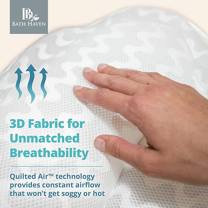 Bath Haven Bathtub Neck Support Pillow, Spa Cushion, Relaxing Headrest, Portable Washable Accessory with 3D Air Mesh Thick Soft Pillow