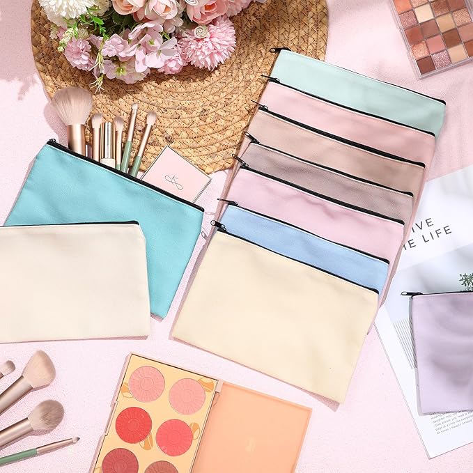 Eccliy Canvas Makeup Bags Bulk for Women Multi Color Cute Travel Cosmetic Bag Blank Makeup Bags DIY Canvas Gifts Accessories for Women Toiletry Pouch with Zipper Gift Bags for Team Party