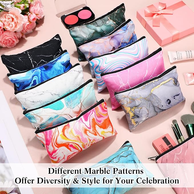 24 Pieces Makeup Bags Bulk Canvas Cosmetic Bags Purse Organizer Zipper Cosmetic Pouch Portable Travel Toiletry Pouch for Women Men Gifts, 7 x 4 Inch (Marble)