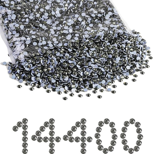 Beadsland Hotfix Rhinestones Bulk, 14400PCS Crystal Hot Fix Rhinestones for Crafts Clothes DIY Decoration, Black Diamond, SS6, 1.9-2.1mm