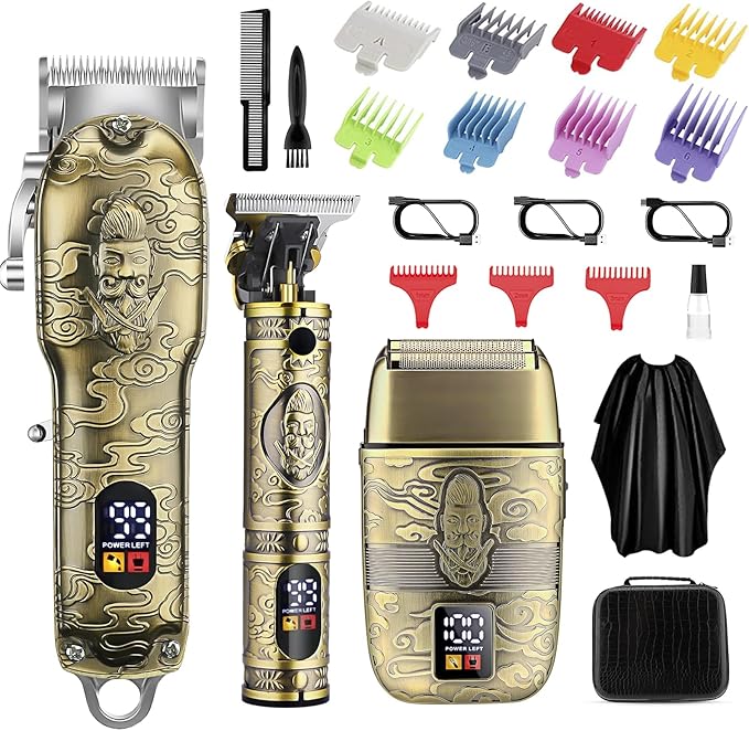 Soonsell Professional Hair Clippers for Men Cordless， Mens Clippers and Grooming Set，Electric Shavers, Clippers and T-Blade Trimmers Set，Hair Cutting Kit LCD Display（Bronze