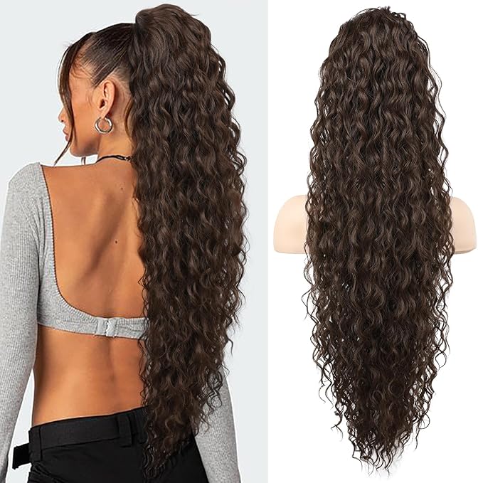 SEIKEA Ponytail Extension, 30" Long Lightweight Full Natural Curly Drawstring Ponytail Fake Pony Tail Multi Layered Soft Clip in Hair Extensions Ponytail Synthetic Hairpiece