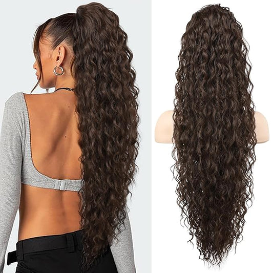 SEIKEA Ponytail Extension, 30" Long Lightweight Full Natural Curly Drawstring Ponytail Fake Pony Tail Multi Layered Soft Clip in Hair Extensions Ponytail Synthetic Hairpiece