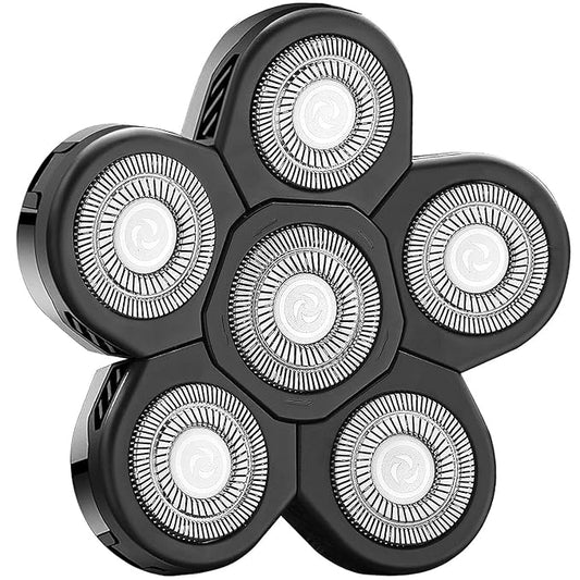 Universal 6 Blade Replacement Heads for Mainstream Shaver Brands, Bald Shaver Replacement Heads with Blade Cover (Black)