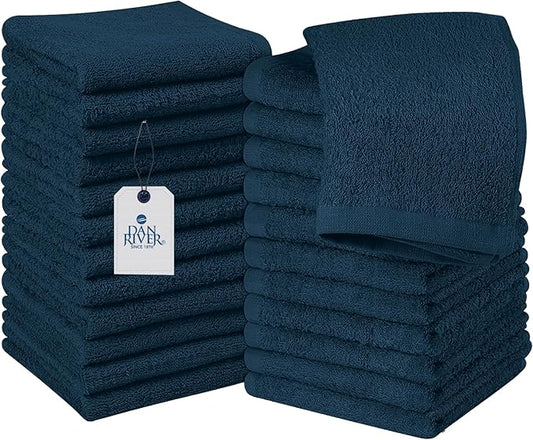 DAN RIVER 100% Cotton Washcloths 24 Pack Premium Quality Face and Body Cloth, Quick Dry Essential Towels for Bathroom, Hand, Kitchen & Cleaning, Baby Washcloths | 12X12 in | 400 GSM | Opal Blue