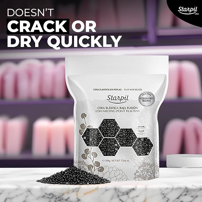 Starpil Wax 500g / 1.1 lb Rosin Free Black Hard Wax Beads for Painless Hair Removal, Strip less Body Wax Beans, Polymer Blend Bikini Wax for Face, Coarse Hair Removal Wax Beans for Sensitive Skin