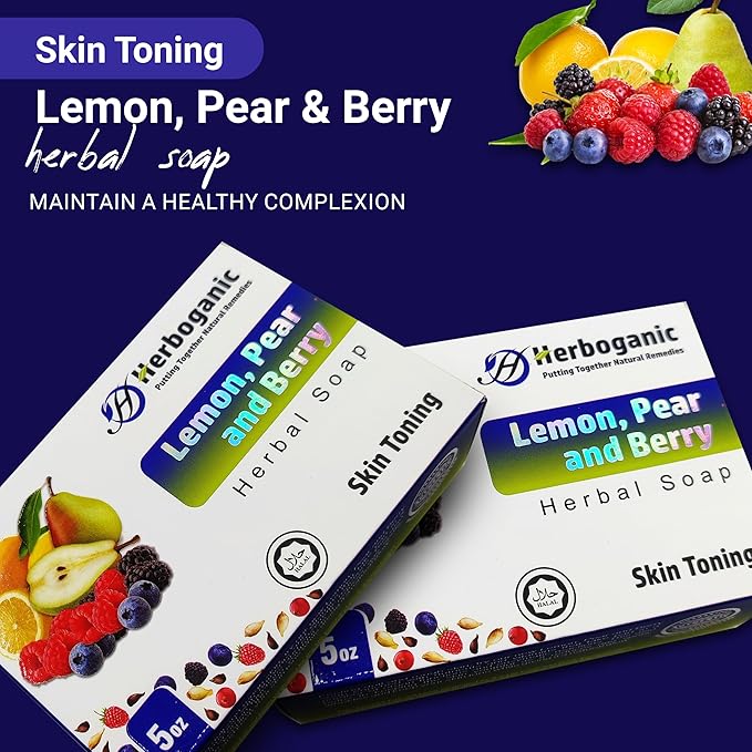 Lemon Pear and Berry Herbal Soap | Pack of 6 of 5oz soap Bar | Ideal for Men and Women, Soothing and Nourishing Soap for Moisturization
