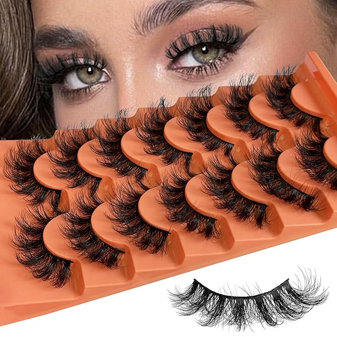 Fluffy Cat Eye Lashes NINGLASH Wispy Lashes False Eyelashes Natural Look Fake Eyelash 18mm Faux 3D Mink Lashes Strips 7 Pairs Pack