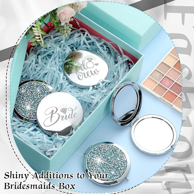 Barydat 10 Pieces Bridesmaid Gifts Set Magnifying Compact Mirror Bride I Do Crew Bridesmaid Proposal Gifts Travel Small Mirror for Purse Makeup Pocket Mirror for Women Wedding Party (Blue)
