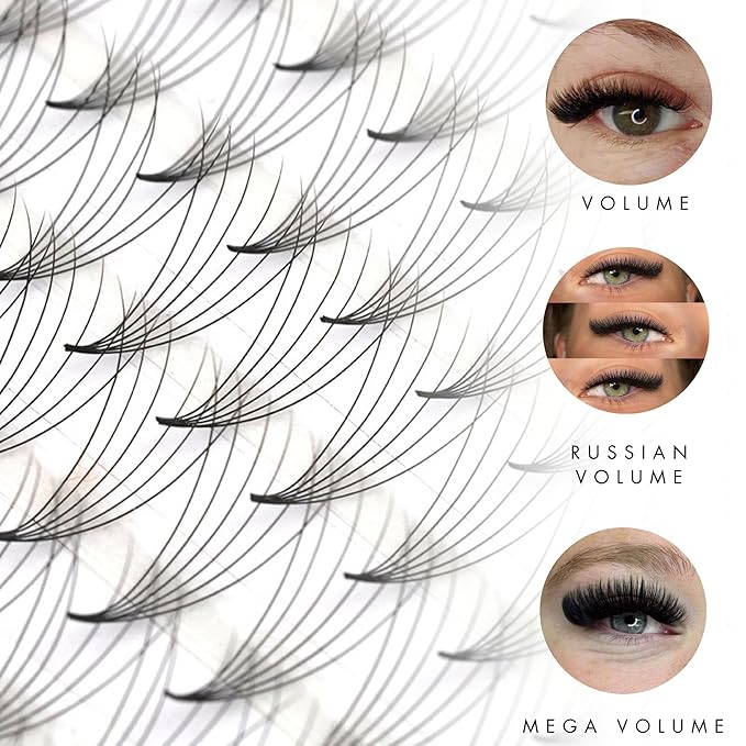 Promade XXL Box - 1200 FANS | Pinneacle Premade Volume Fans For Eyelash Extensions | 8 sizes-in-1 Box | 9mm-16mm | C, CC, D & L curl | 0.07 | 6D Volume (D curl)