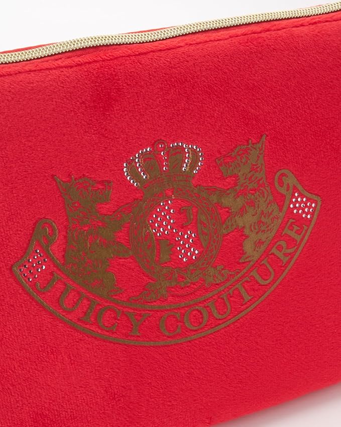 Juicy Couture Women's Cosmetics Bag - Travel Makeup and Toiletries Top Zip Wedge Pouch, Size One Size, Red