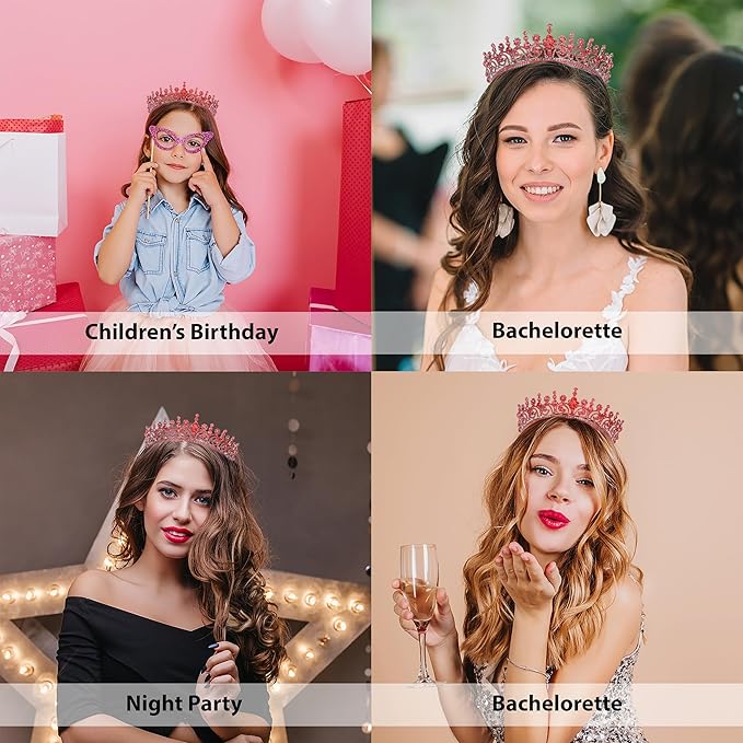 LIMELIA Women's Tiara for Henna Wedding Party|Glitter Hair Accessories for Bridal Birthday Pageant Prom Halloween Cos-play Christmas Party|Queen-Red