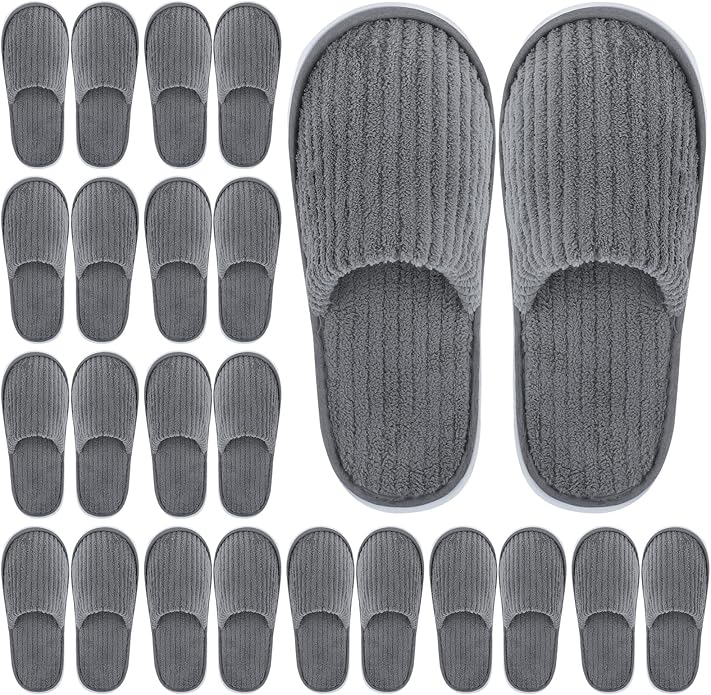 Elcoho 12 Pairs Closed Toe Spa Slippers Reusable Slippers Coral Fleece Washable Disposable Home Slippers for Women Men Guests Hotels House Slippers Housewarming Indoors Bathroom Party Traveling