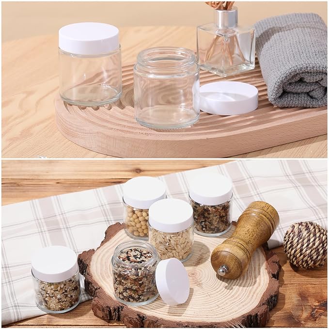 Norme 24 Pcs 4 oz Glass Jars with Lids Leakproof Round Airtight Empty Cosmetic Jars with Inner Liners Lid for Storing Lotions Powder Ointments Candle Making (White,Clear)