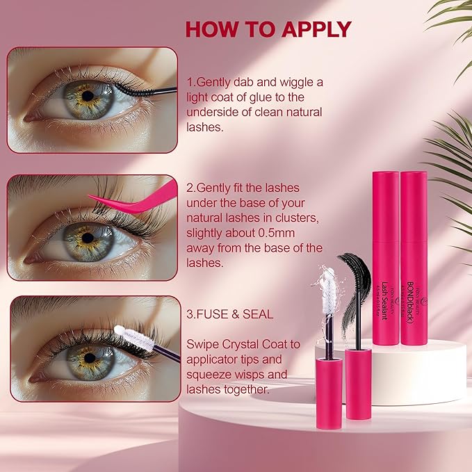 Lash Clusters Kit with Bond and Seal Lash Clusters Left &Right Lash Extension Kit with Eyelid Wipes Remover Eyelash Brush Eyelash Extension Kit Gift Set with Drawstring Bag Portable Lash Starter