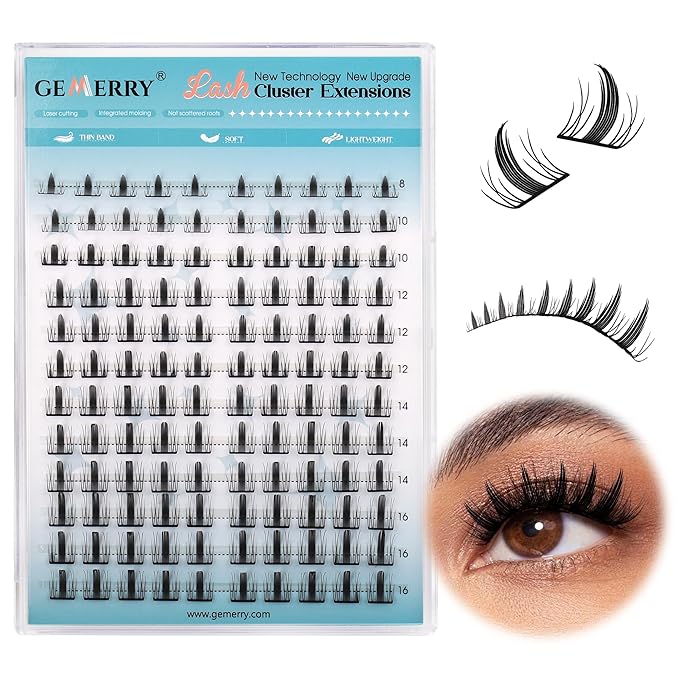 GEMERRY Fluffy Lash Clusters 8-16mm Extension With Ultra Thin Invisible Band - DIY Eyelash Clusters for Beginners