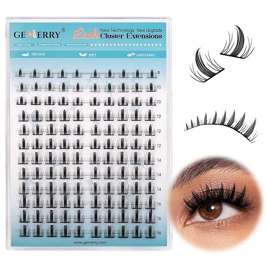 GEMERRY Fluffy Lash Clusters 8-16mm Extension With Ultra Thin Invisible Band - DIY Eyelash Clusters for Beginners