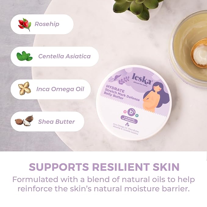 Leska Maternity Stretch Mark Belly Butter | STAGE B: HYDRATE Stretch Mark Defense Belly Butter (Pregnancy Months 6-9) | Part of a Complete 3 Part Pregnancy Skin Care System | New Mom Gifts (4.93oz)