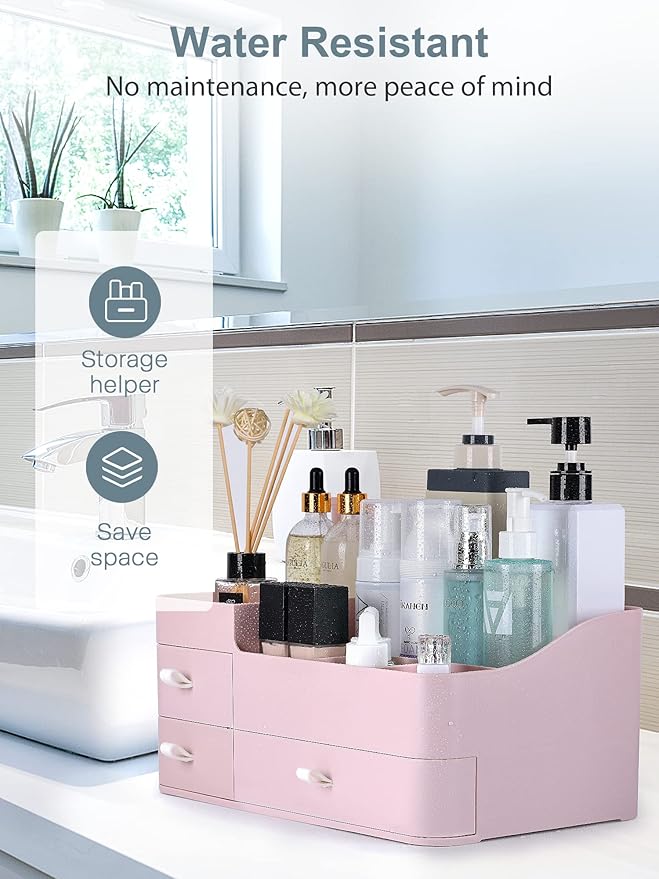 ONXE Makeup Organizer with Drawers,Large Capacity Countertop Organizer for Vanity,Bathroom and Bedroom Desk Cosmetics Organizer for Skin Care,Brushes, Eyeshadow, Lotions, Lipstick, Nail Polish