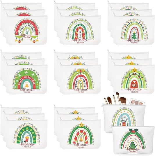 Sieral 30 Pcs Rainbow Canvas Makeup Bags Bulk Housekeeping Week Appreciation Gifts Inspirational Cosmetic Bags with Zipper Thank You Gifts for Teacher Employee Coworker Volunteer Nurse(Joyous)