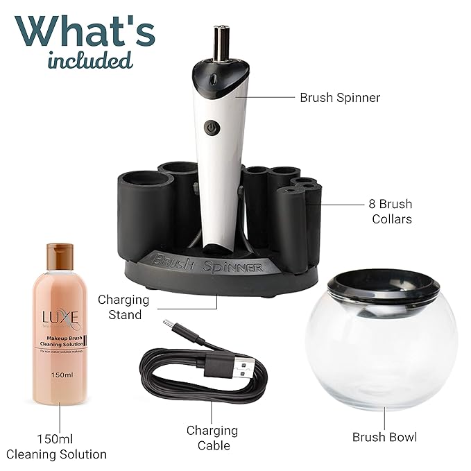 Electric Makeup Brush Cleaner Machine with Cleaning Solution - USB Charging Station, Automatic Brush Washer and Dryer - 3 Adjustable Speeds for Easy Cleaning - Complete Set for Hygienic Brushes