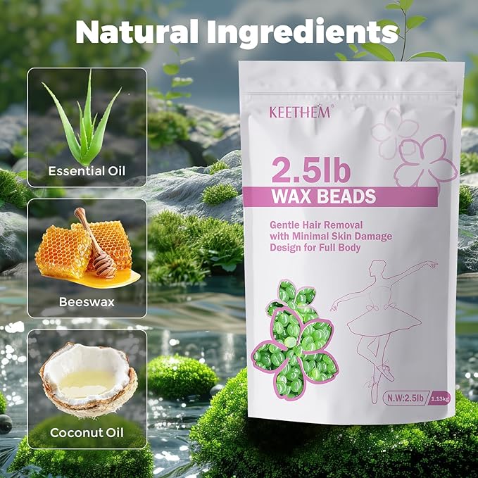 Wax Beads, Hard Wax Beads Hair Removal - 2.5 lbs Wax Beads for Sensitive Skin - Hard Wax Recommended for Full Body Bikini Brazilian Waxing (Aloe)