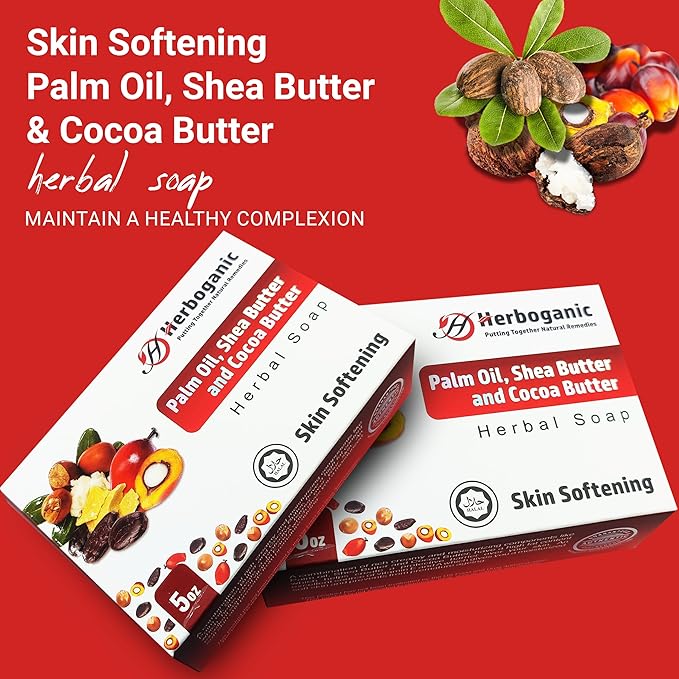 Palm oil, Shea butter and Cocoa Butter Herbal Soap | Pack of 6 of 5oz soap Bar | Ideal for Men and Women, Soothing and Nourishing Soap for Moisturization