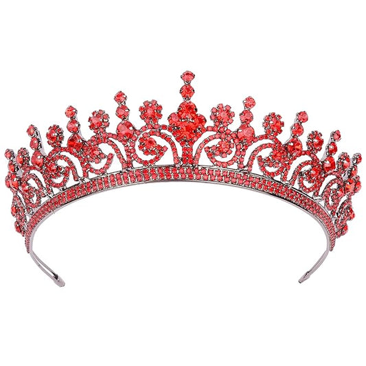 LIMELIA Women's Tiara for Henna Wedding Party|Glitter Hair Accessories for Bridal Birthday Pageant Prom Halloween Cos-play Christmas Party|Queen-Red