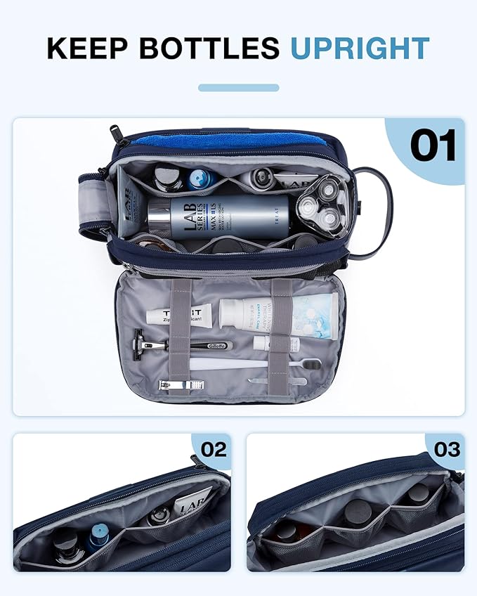 BAGSMART Toiletry Bag for Men, Large Travel Toiletry Organizer, Dopp Kit Water-resistant Shaving Bag for Toiletries Accessories - Nvay Blue