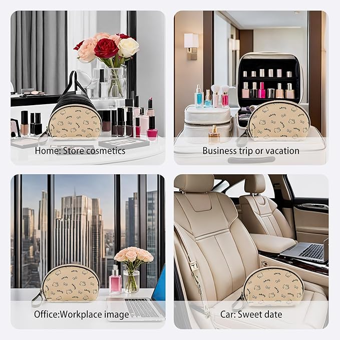 AmBealla Portable Storage Bag Cosmetic Bag for Women,Small Cute Compact Makeup Bag for Keys and Phone, Beige Cotton Organizer with Wristband,Portable Mini Bag for girls