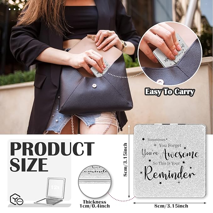 Qunclay 12 Pcs Employee Inspirational Gifts, Compact Mirror for Women Appreciation Makeup Mirror Favors for Graduation Students Teachers Volunteer Nurse Mother's Day