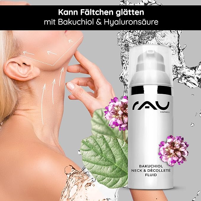 RAU Cosmetics Bakuchiol Neck & Décolleté Fluid (1.7 FL oz) - Anti aging care for neck & décolleté - neck cream against wrinkles Firming anti-wrinkle care for the breast and neck