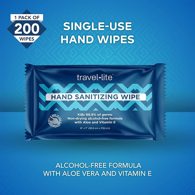 Alcohol-Free Hand Wipes with Aloe Vera and Vitamin E, Fresh Scent 50ct Individually Wrapped Travel Essentials Wipes for Adults and Kids