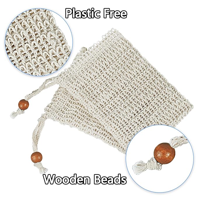 50 Soap Bags Mesh Exfoliating, 100% Natural Sisal Soap Pouch, Soap Savers for Shower Use Like Massaging And Scrubbing(5.3 × 3.7inches)