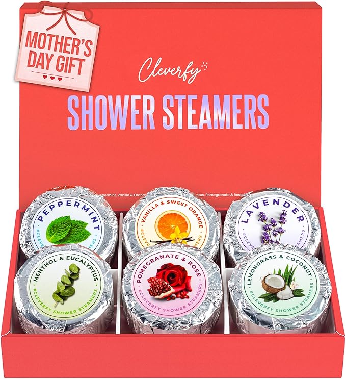 Cleverfy Shower Steamers Aromatherapy for Women and Men – Mothers Day Gifts for Mom – Self-Care Shower Bombs for Stress Relief and Relaxation – 6 Tablets