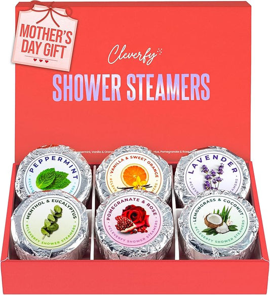 Cleverfy Shower Steamers Aromatherapy for Women and Men – Mothers Day Gifts for Mom – Self-Care Shower Bombs for Stress Relief and Relaxation – 6 Tablets