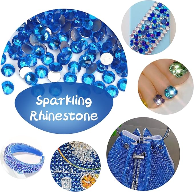 10000PCS Capri Blue Rhinestones Bulk, Flat Back Crystal Glass Stone Round Gems,SS10, 2.7-2.9mm