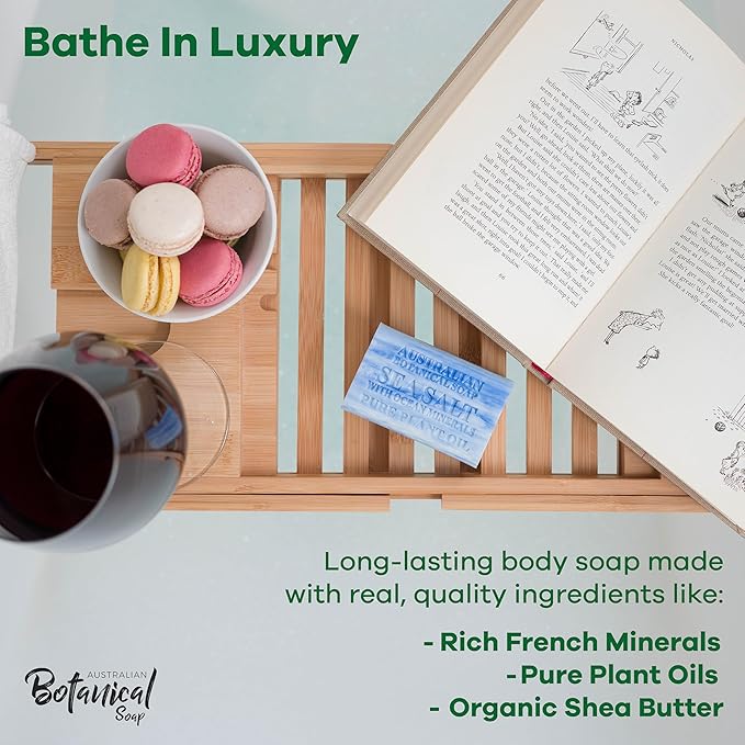 Australian Botanical Soap Sea Salt with Ocean Minerals 6.6 oz Luxury Soap Bars Enriched with Shea Butter, Pack of 4 - Packaging May Vary